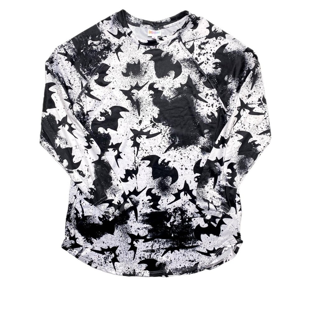 NEW‎ 2XL LuLaRoe Erin Long Sleeve Top Bat Tie Dye White Black Shirt Halloween